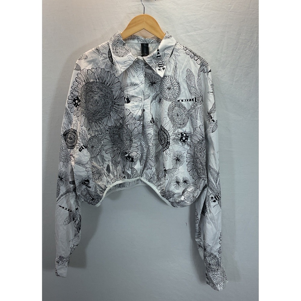 Norma Kamali Cropped Oversized Boyfriend NK Shirt Odonata Print White Black MD - Picture 3 of 11